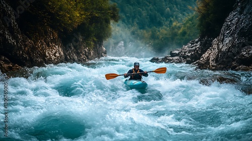 thrilling rapids journey with white water kayaking showing dynamic outdoor sport and adrenaline filled river action concept scene