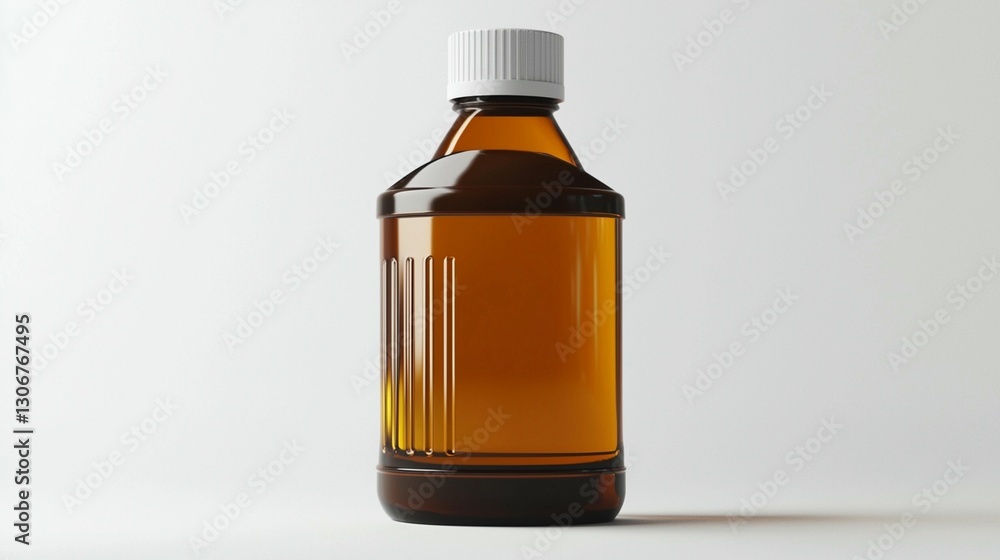 Amber glass bottle with white cap on white background. Amber glass bottle with white cap on white background.