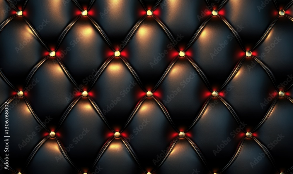 Luxurious black diamond leather illuminated by glowing red and gold highlights creating a bold and elegant abstract design . Luxurious black diamond leather illuminated by glowing red and gold highlights creating a bold and elegant abstract design .