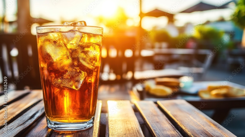 Iced tea at outdoor cafe at sunset Iced tea at outdoor cafe at sunset