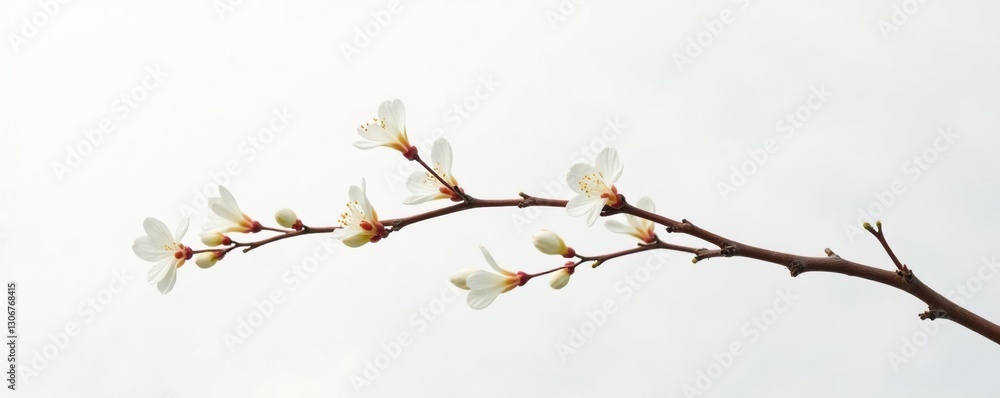 A delicate branch on a plain white background, isolated, white, twig A delicate branch on a plain white background, isolated, white, twig
