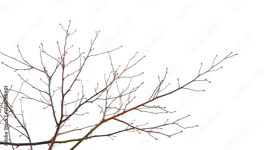 Delicate, bare branches isolated against a pure white backdrop, detail, graphic Delicate, bare branches isolated against a pure white backdrop, detail, graphic