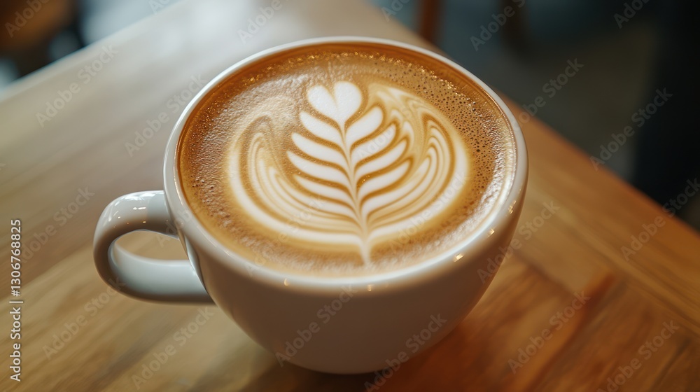 Delicious Coffee Drink with Latte Art Displayed Beautifully in a Cup Delicious Coffee Drink with Latte Art Displayed Beautifully in a Cup