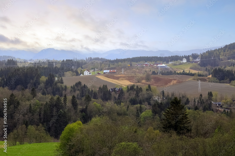 Agricultural area Bratsberg in the spring, Norway Agricultural area Bratsberg in the spring, Norway