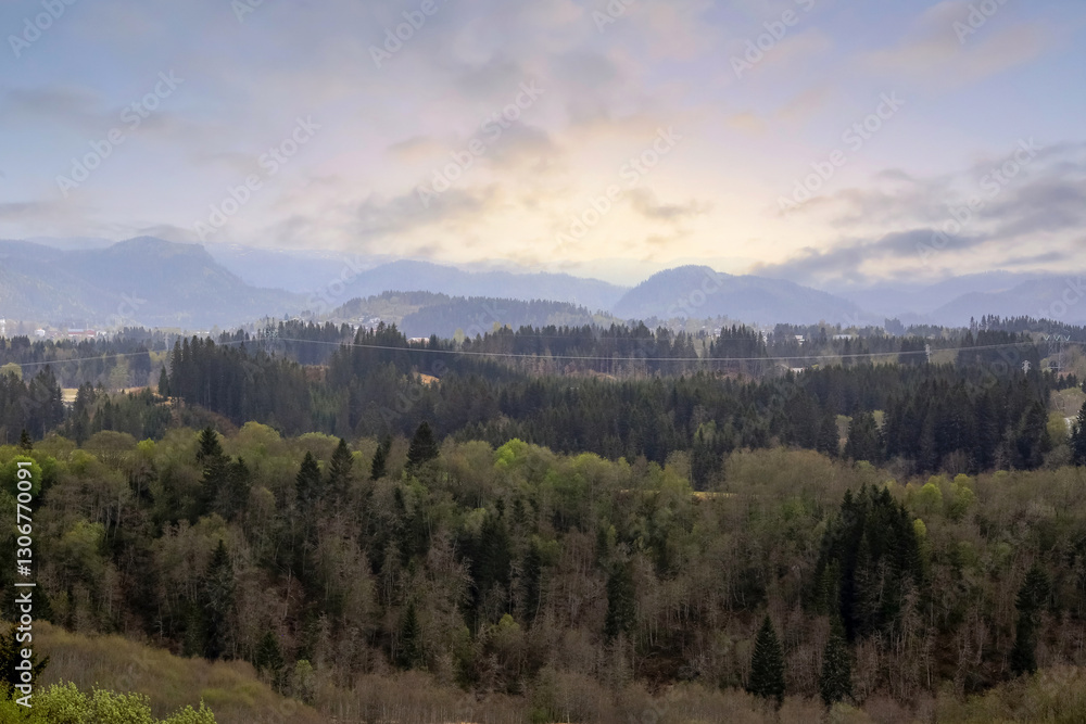 Fototapeta premium Agricultural area Bratsberg in the spring, Norway