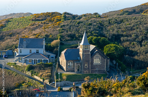 Obraz na płótnie Elevated view of the village of Mortehoe in North Devon, UK w salonie