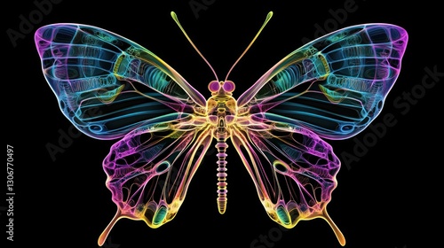 Abstract Colorful Butterfly on Black Background