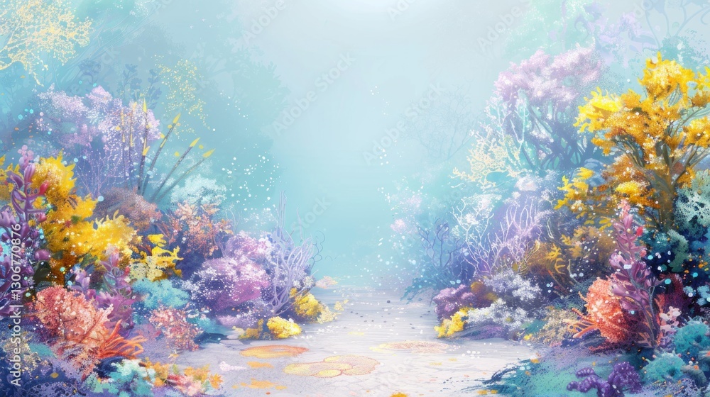 Naklejka premium Vibrant Underwater Coral Reef Paradise: A Serene Ocean Scene