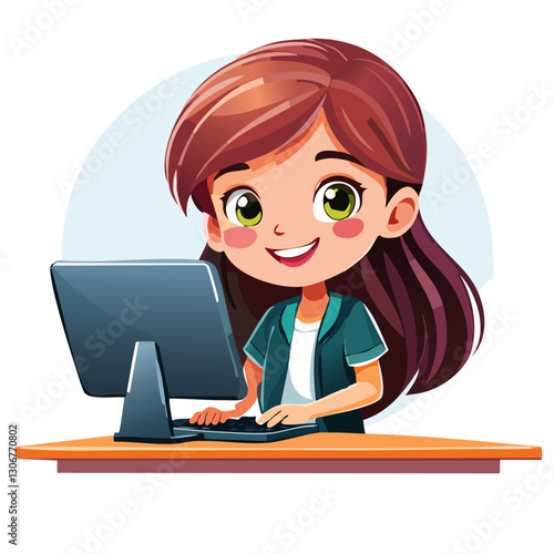 Girl with laptop. Office or remote work concept.