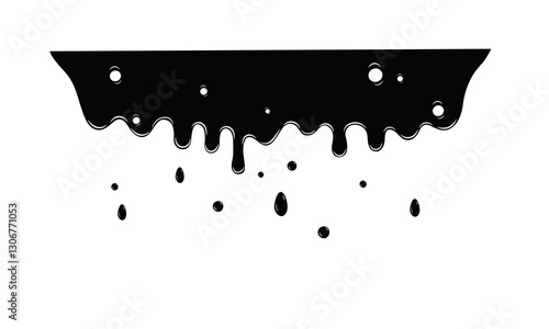 Abstract black paint drips on a white background. Creates a rough texture and dramatic contrast, adding an artistic and modern touch