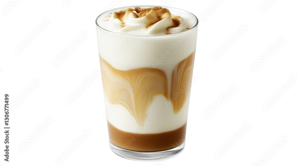 Glass of iced coffee with swirls of milk, condensation on the glass, refreshing summer vibe, high-resolution, white background Glass of iced coffee with swirls of milk, condensation on the glass, refreshing summer vibe, high-resolution, white background
