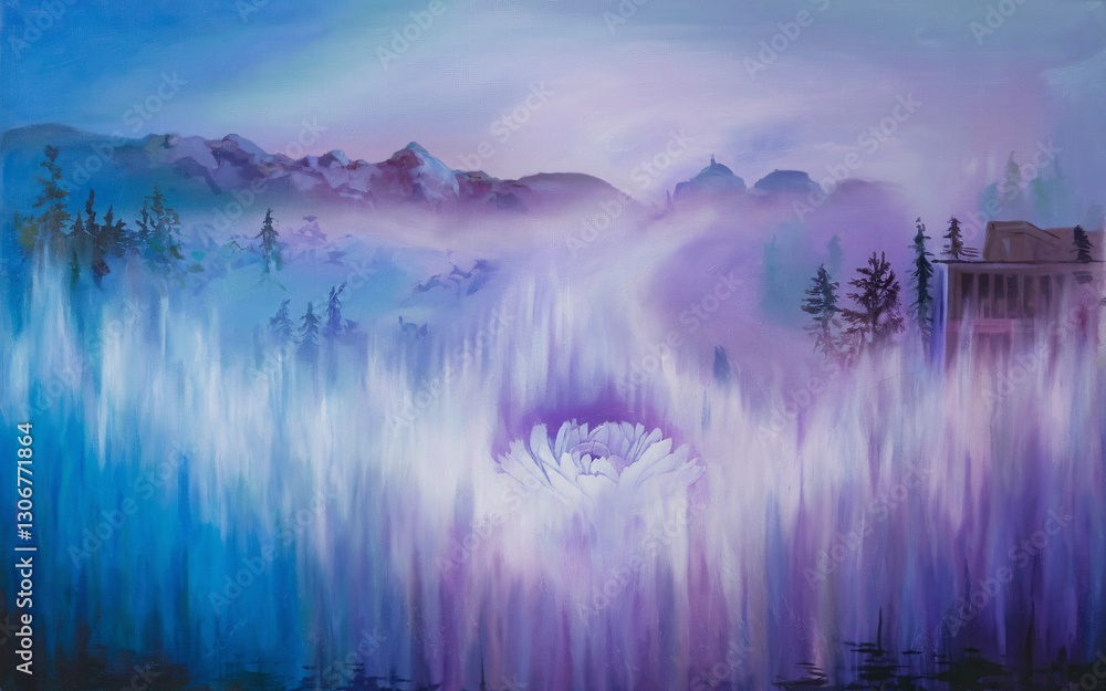 Fototapeta premium Misty Mountain Valley Bloom