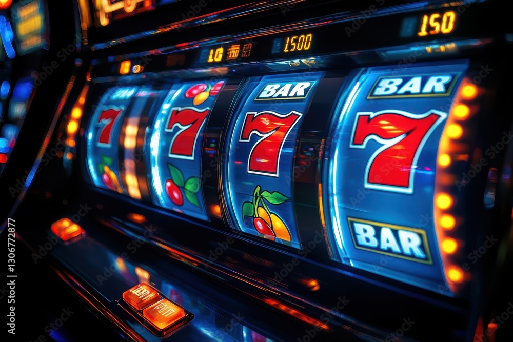 Discover a row of vibrant casino slot machines lining up, inviting you to play and win big. Excitement awaits in this thrilling image Discover a row of vibrant casino slot machines lining up, inviting you to play and win big. Excitement awaits in this thrilling image