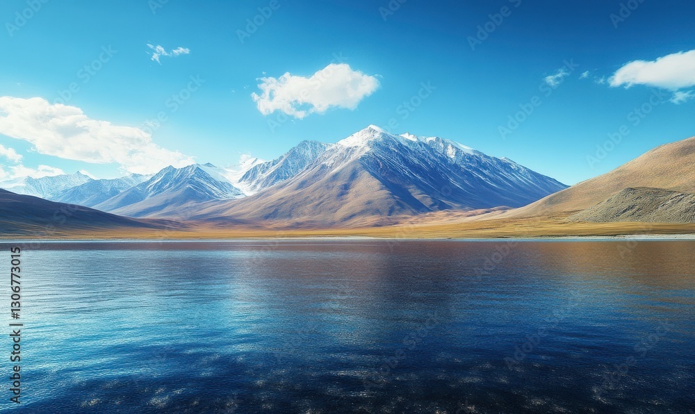 Obraz premium Scenic mountain landscape with a clear blue sky, evoking feelings of peace, serenity, and nature's wonders.