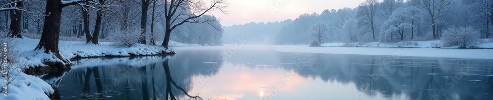 custom made wallpaper toronto digitalTrees with bare branches reflected in frozen lake, serene, frozen water