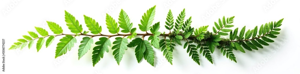 Leafy branch with ferns and moss isolated on white background, plants, isolation Leafy branch with ferns and moss isolated on white background, plants, isolation