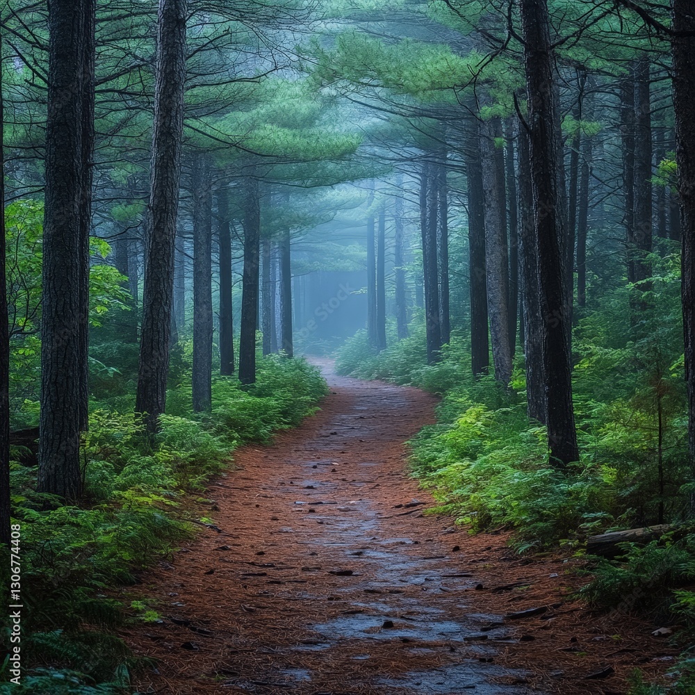 Fototapeta premium Pine Forest Pathway Walking Through a Serene Green Wonderland