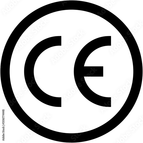 CE certification mark, circular symbol surrounded by complete black ring, associated with health, safety and environmental protection standards and compliance. photo