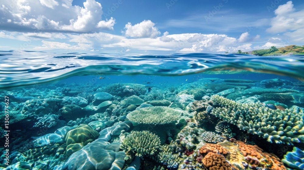 Fototapeta premium Vibrant Underwater Coral Reef Paradise: A Breathtaking Ocean Scene