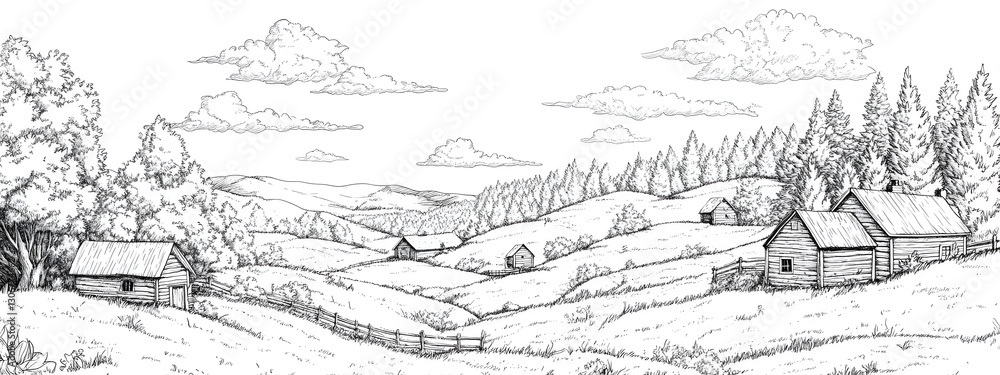 Fototapeta premium Adult coloring pages, illustrate the rolling hills and forests of West Virginia 