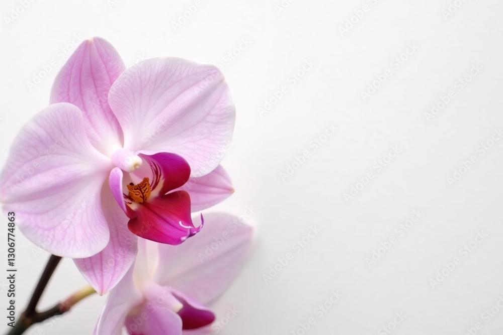 Obraz premium White pure background with Cattleya orchid petals in light pink color, cattleya, white