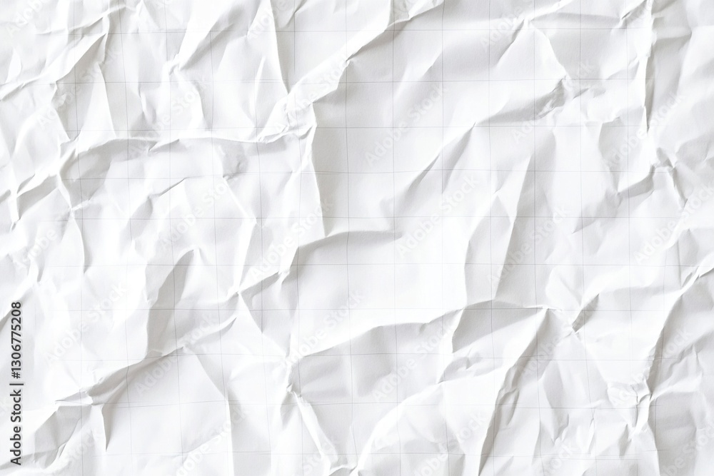 Obraz premium White paper texture background with crumpled lines for school or work notes, blank sheet of textured white paper, grid pattern on a piece of textured white graph notebook page, vector illustration, 