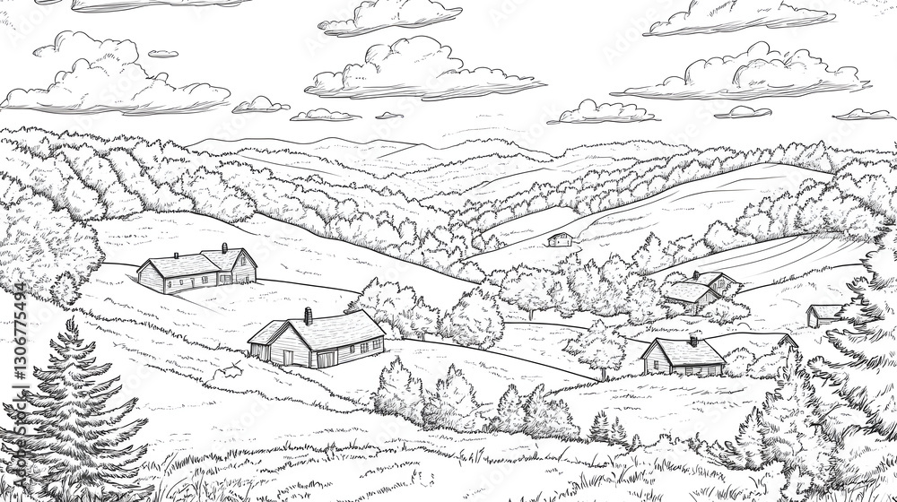 Obraz premium Adult coloring pages, illustrate the rolling hills and forests of West Virginia 