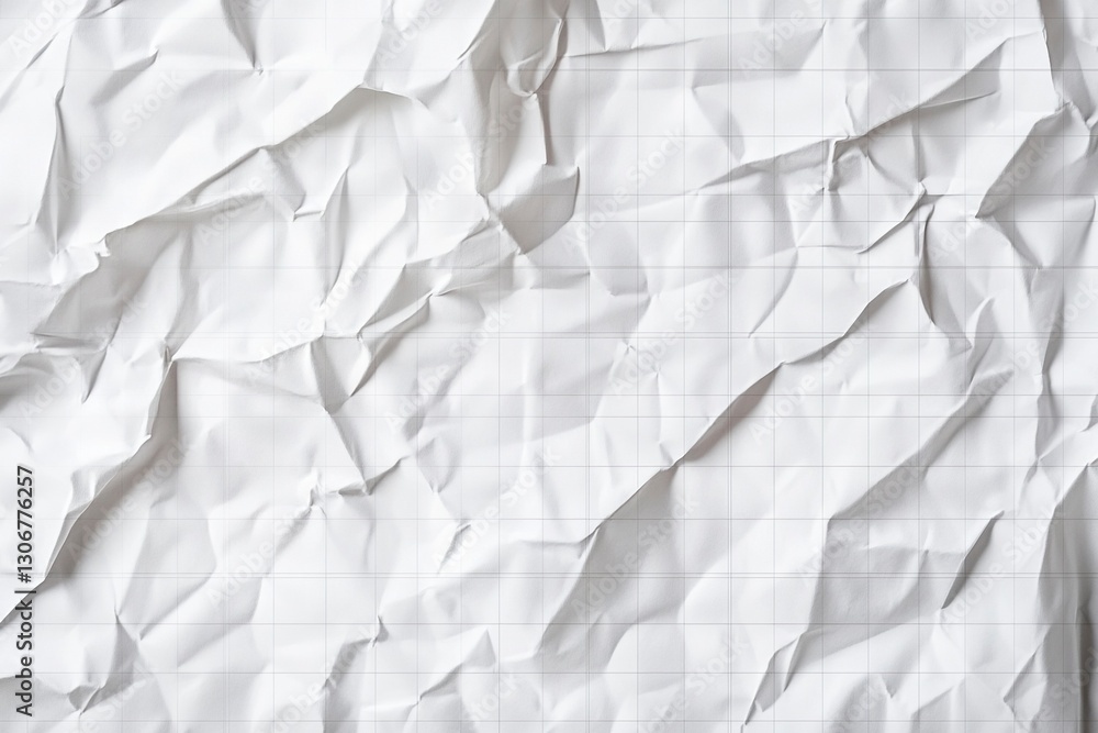 Fototapeta premium White paper with a grid texture background, a crumpled sheet of white graph paper, vector illustration, white background, detailed, high resolution. 