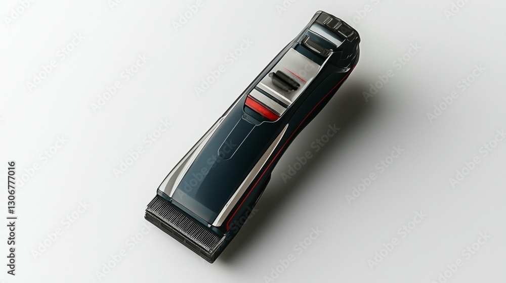 Close-up view of a modern, sleek electric hair clipper isolated on white background. Close-up view of a modern, sleek electric hair clipper isolated on white background.
