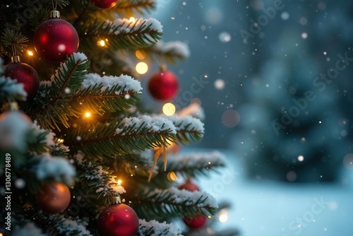 Wallpaper Mural Sparkling snowflakes gently fall on the Christmas tree, decorations, winter, sparkling snowflakes Torontodigital.ca