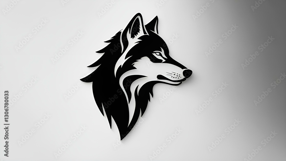 Isolated white wolf head vector, a canine portrait reminiscent of a happy border collie Isolated white wolf head vector, a canine portrait reminiscent of a happy border collie