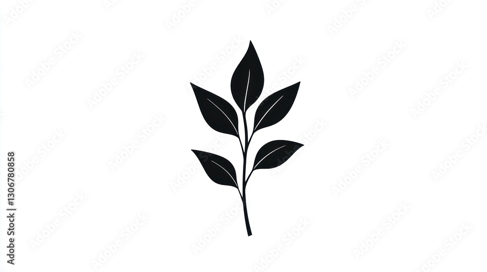 Simple black leaf sprig, white background, nature design, website icon Simple black leaf sprig, white background, nature design, website icon