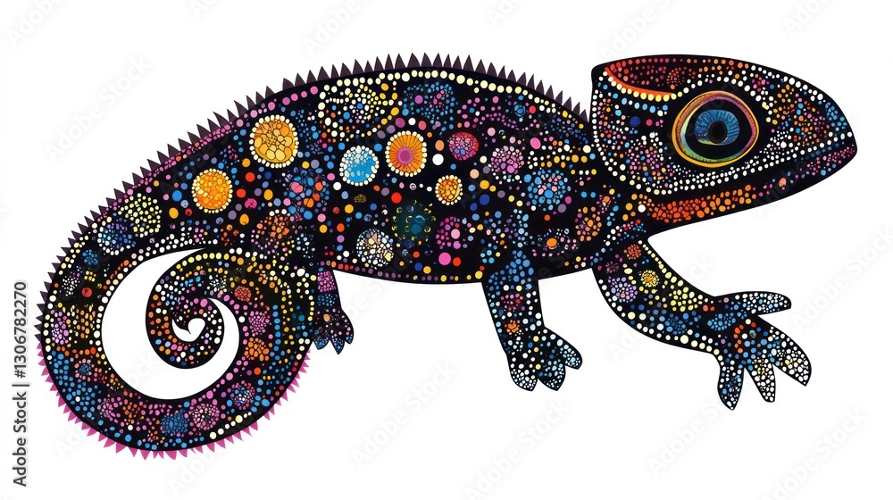 Obraz premium Colorful pointillist chameleon illustration.
