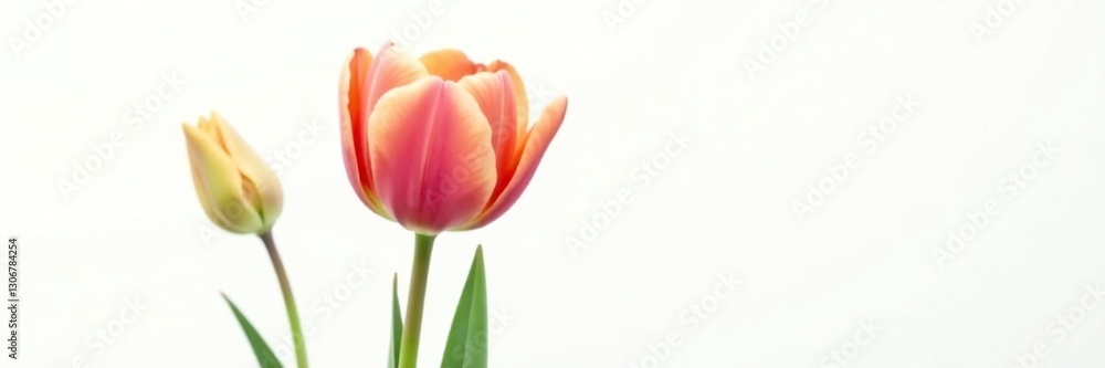Naklejka premium Brown and green tulip isolated against white background, stem, green