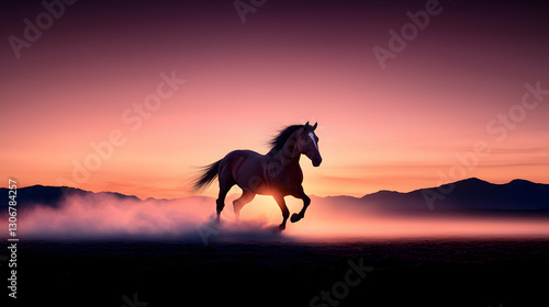 Dramatic Silhouette of a Galloping Horse at Sunset
