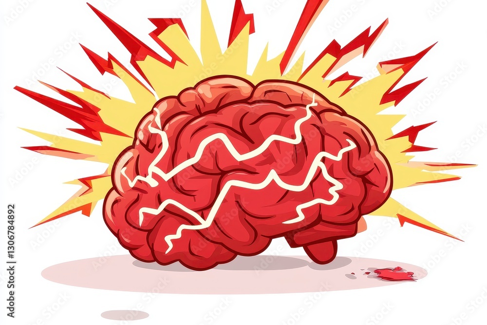 Vibrant Red Brain with Explosive Background and Energy Lines Vibrant Red Brain with Explosive Background and Energy Lines