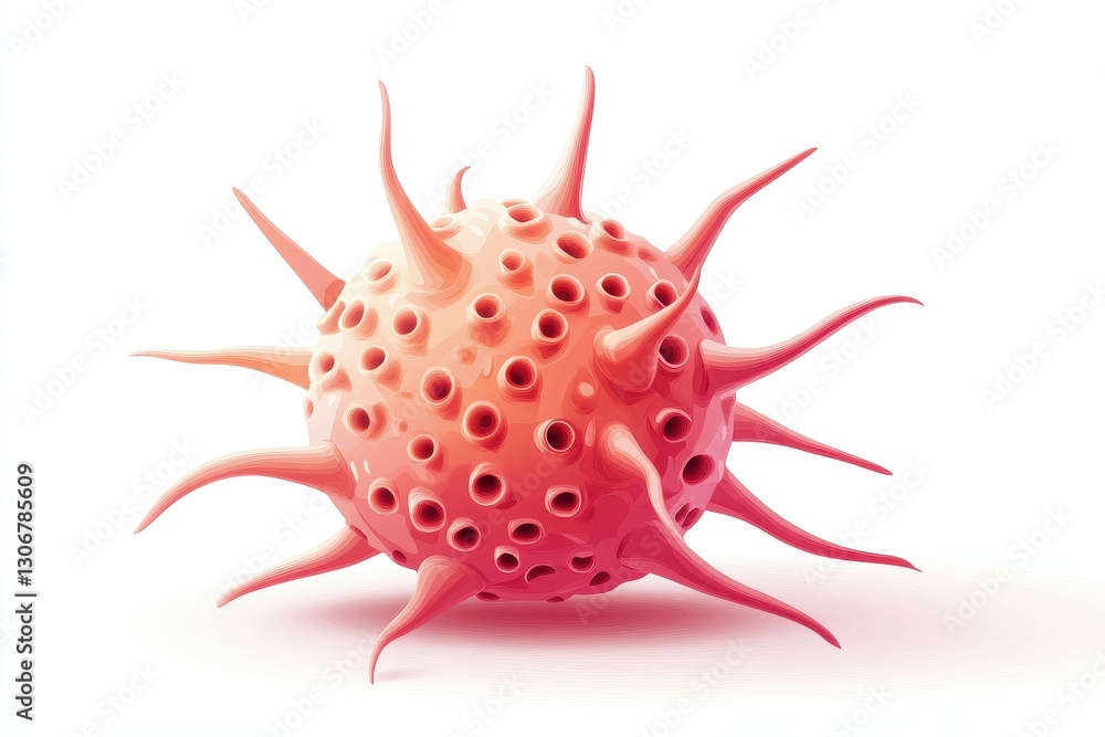 Colorful Virus Illustration with Spikes and Surface Texture Details Colorful Virus Illustration with Spikes and Surface Texture Details