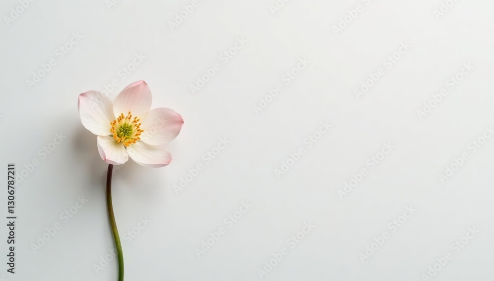 A delicate flower on a minimalist white backdrop, delicate, gentle, spring A delicate flower on a minimalist white backdrop, delicate, gentle, spring