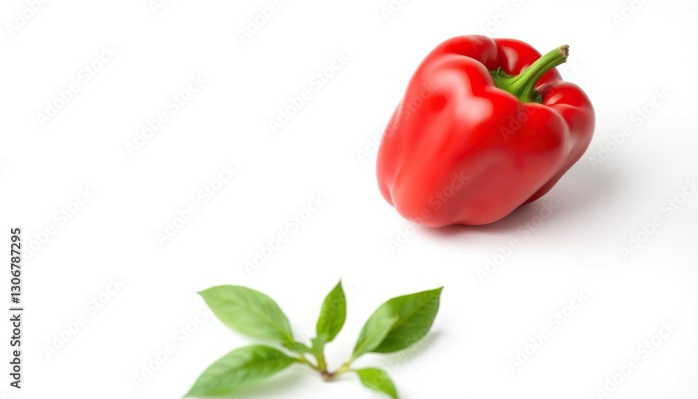 A vibrant, single red bell pepper isolated on pure white, glossy, image A vibrant, single red bell pepper isolated on pure white, glossy, image