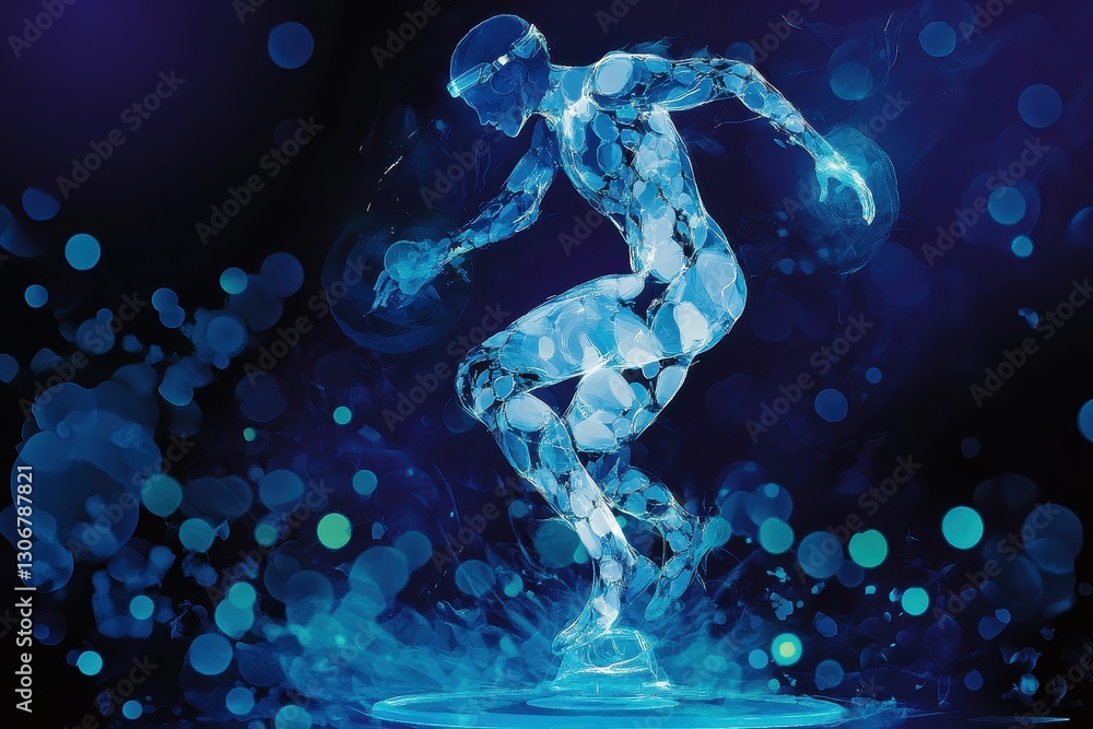 Futuristic Abstract Figure Skating Design with Blue Lights and Shapes Futuristic Abstract Figure Skating Design with Blue Lights and Shapes