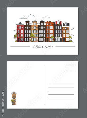 Illustration of greeting cards with architectural styles of Amsterdam