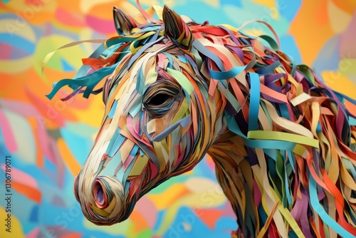 Wallpaper Mural Colorful Paper Horse Sculpture Against Vibrant Background Torontodigital.ca
