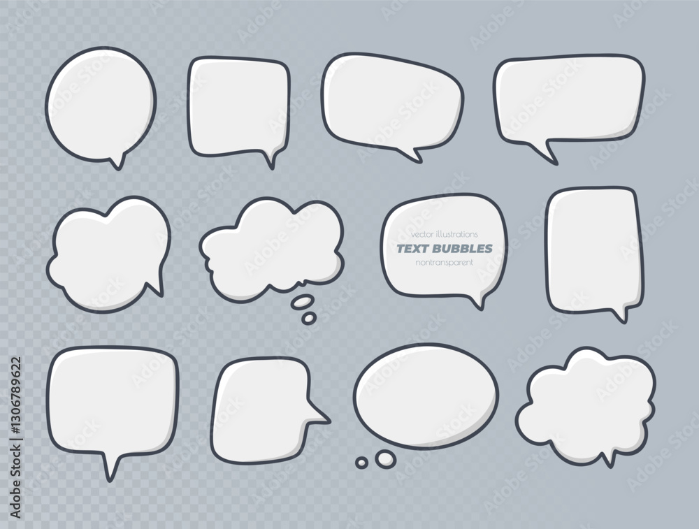 Set of speech and thought bubbles in grayscale for adding text in comic or graphic design projects Set of speech and thought bubbles in grayscale for adding text in comic or graphic design projects