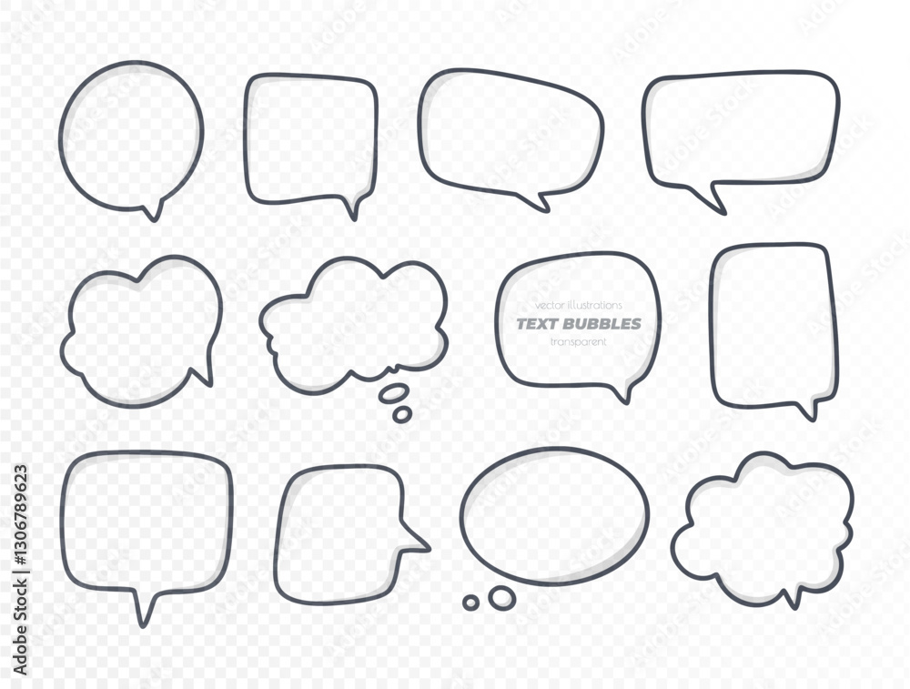 Transparent speech and thought bubbles for adding text in comic or graphic design projects Transparent speech and thought bubbles for adding text in comic or graphic design projects