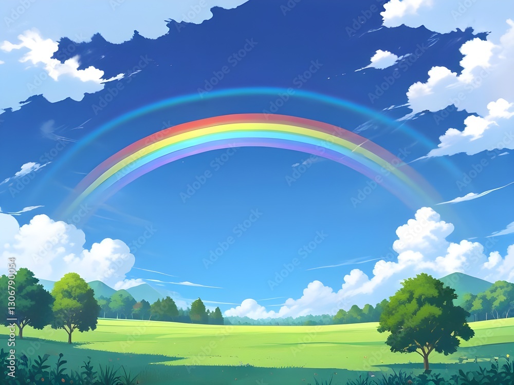 Beautiful Landscape and rainbow in the blue sky background Beautiful Landscape and rainbow in the blue sky background