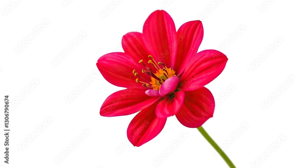 A single vibrant bloom, petals delicately unfurled, against a pure white backdrop, photography, botany A single vibrant bloom, petals delicately unfurled, against a pure white backdrop, photography, botany