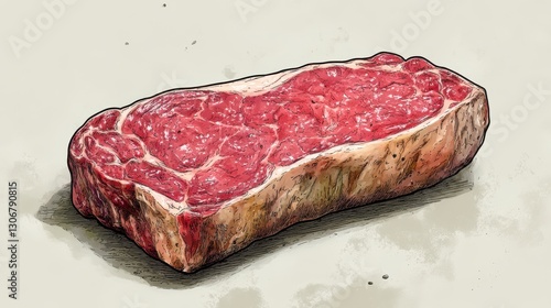 fresh raw pork isolated,cartoon illustration style