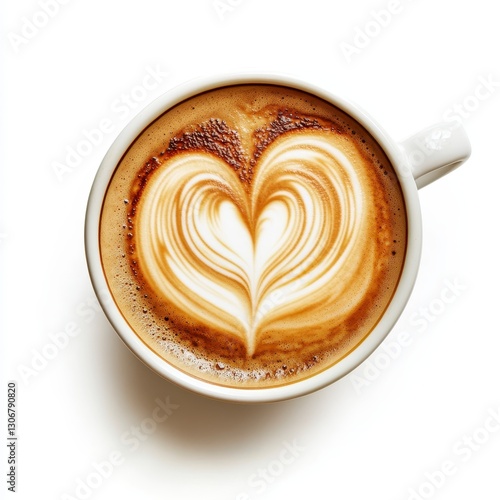 Heart Shaped Latte Art in White Coffee Cup