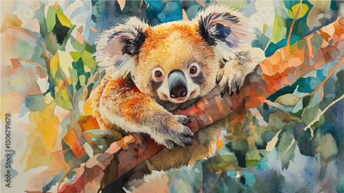 Vector illustration, watercolor painting of koala  in the wild
