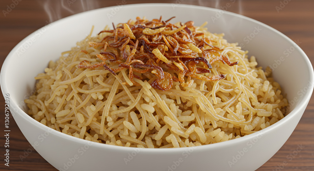Delicious brown rice dish with crispy fried onions tasty food meal bowl on transparent background Delicious brown rice dish with crispy fried onions tasty food meal bowl on transparent background